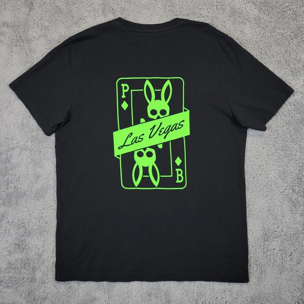 Psycho Bunny T-Shirt Mens 5 Medium Black Las Vegas Poker Chip Neon Green Graphic
